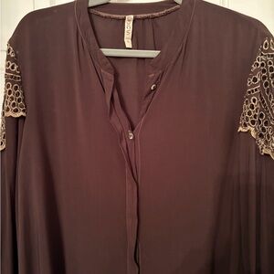 XCVI Olive Blouse with Lace Accents
